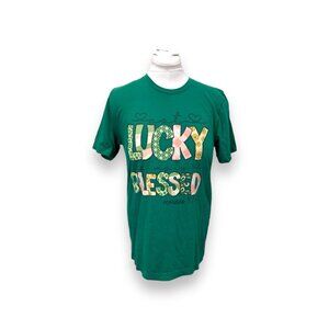 Bella Canvas Women’s Short Sleeve Graphic Tee Not Lucky Simply Blessed Green L